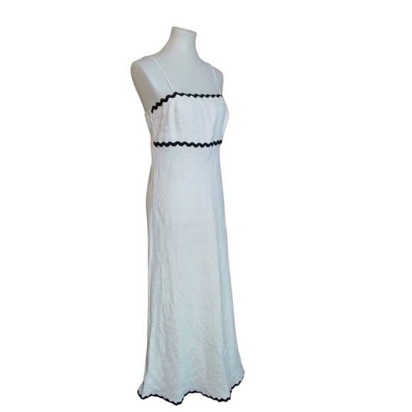 White Linen Sleeveless Maxi Dress with Black Trim Giselle By Isilis - Picture 1 of 10